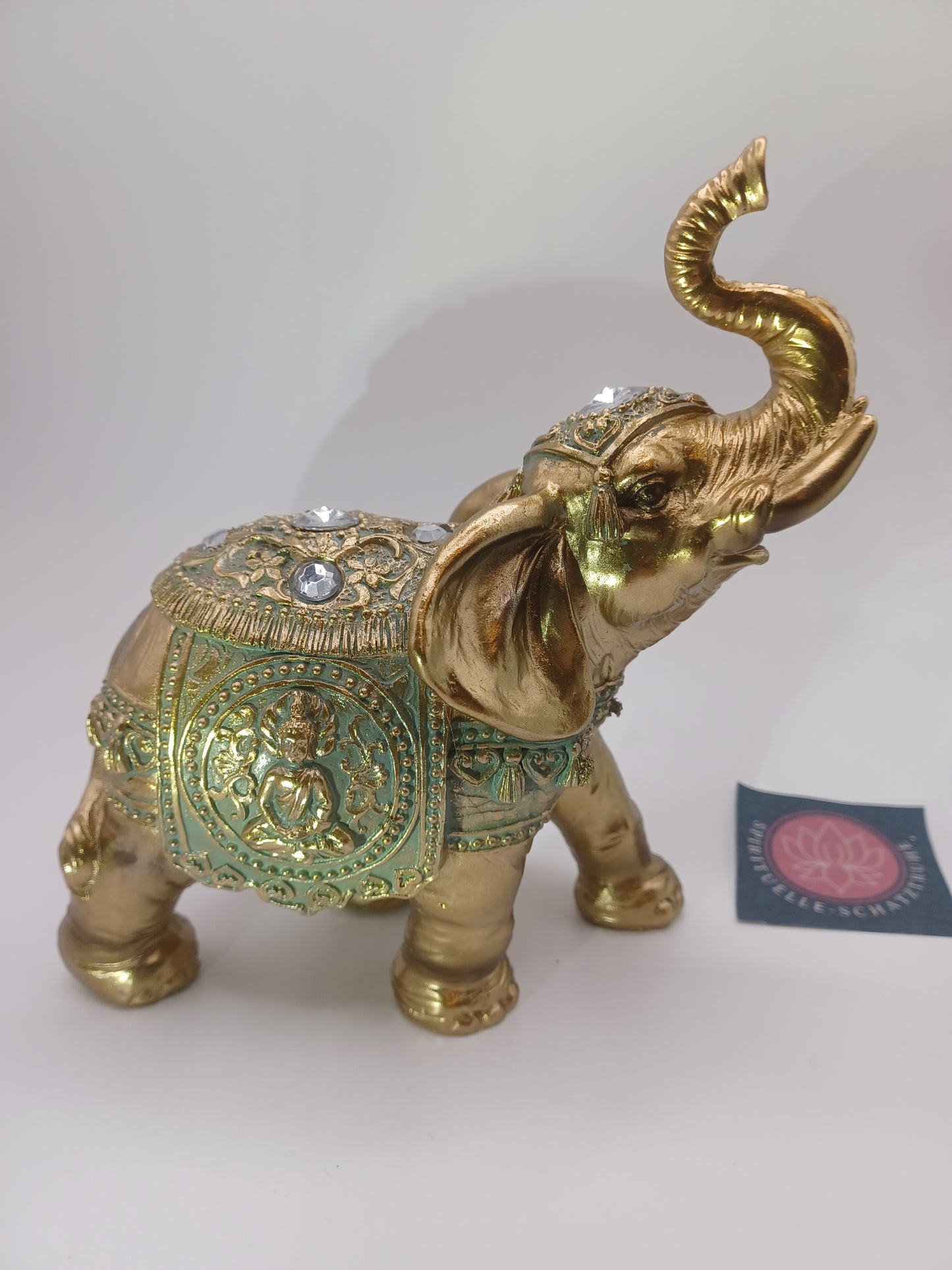 Elefant aus Poly Gold 15 x 16 x 7 cm Figur Skulptur Statue  indisch Buddha