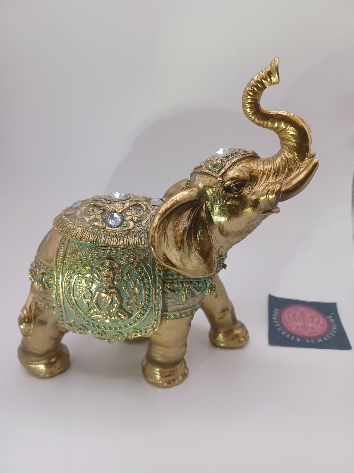 Elefant aus Poly Gold 15 x 16 x 7 cm Figur Skulptur Statue  indisch Buddha