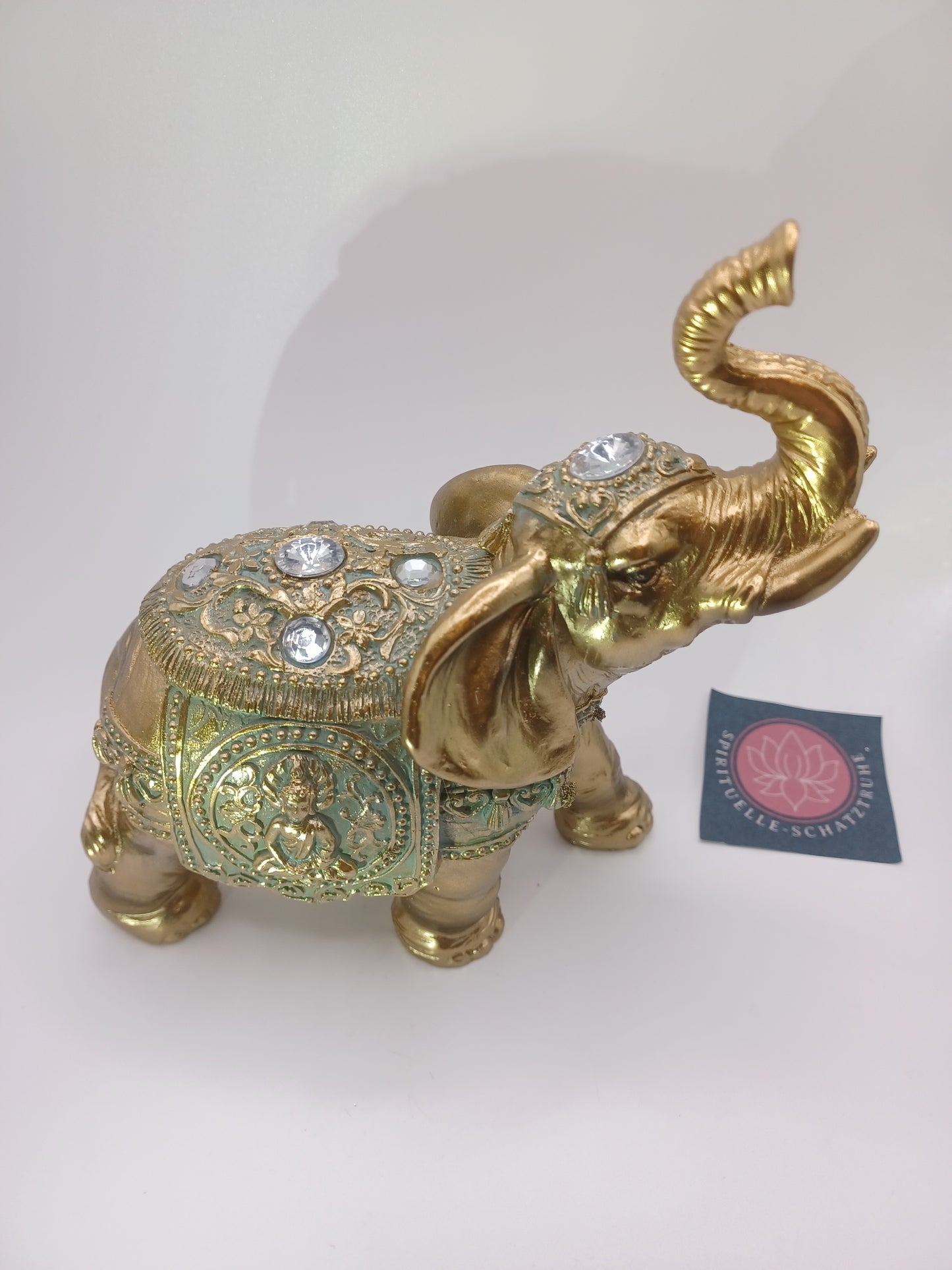 Elefant aus Poly Gold 15 x 16 x 7 cm Figur Skulptur Statue  indisch Buddha
