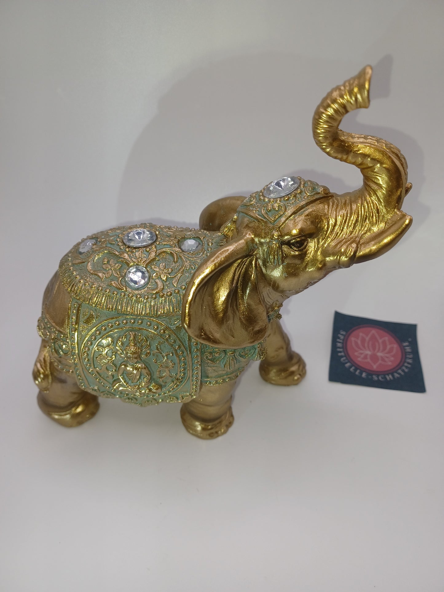 Elefant aus Poly Gold 15 x 16 x 7 cm Figur Skulptur Statue  indisch Buddha