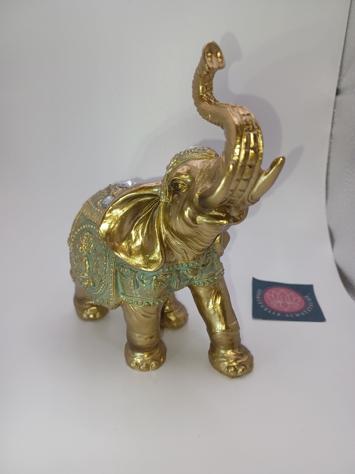 Elefant aus Poly Gold 15 x 16 x 7 cm Figur Skulptur Statue  indisch Buddha
