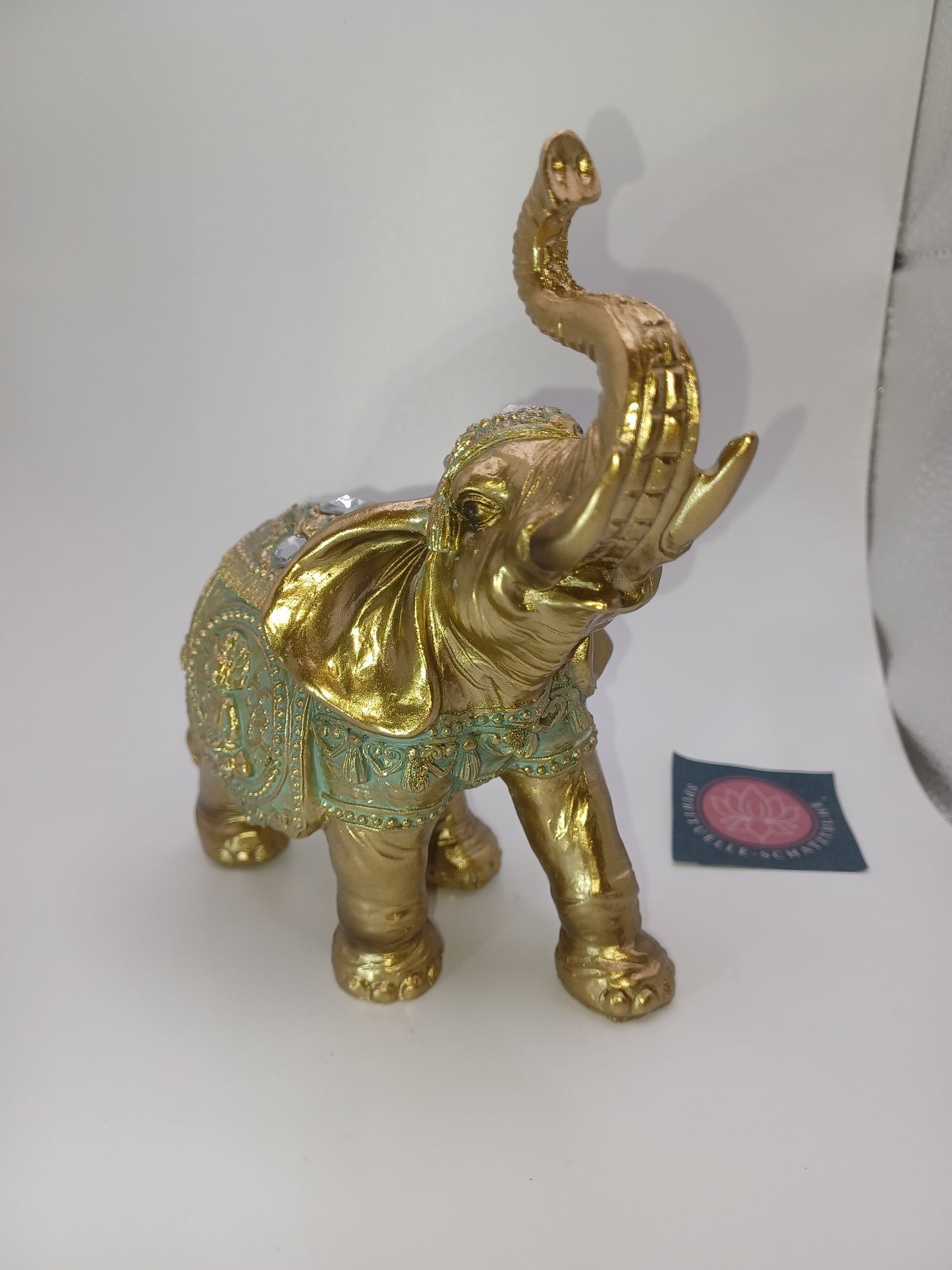 Elefant aus Poly Gold 15 x 16 x 7 cm Figur Skulptur Statue  indisch Buddha