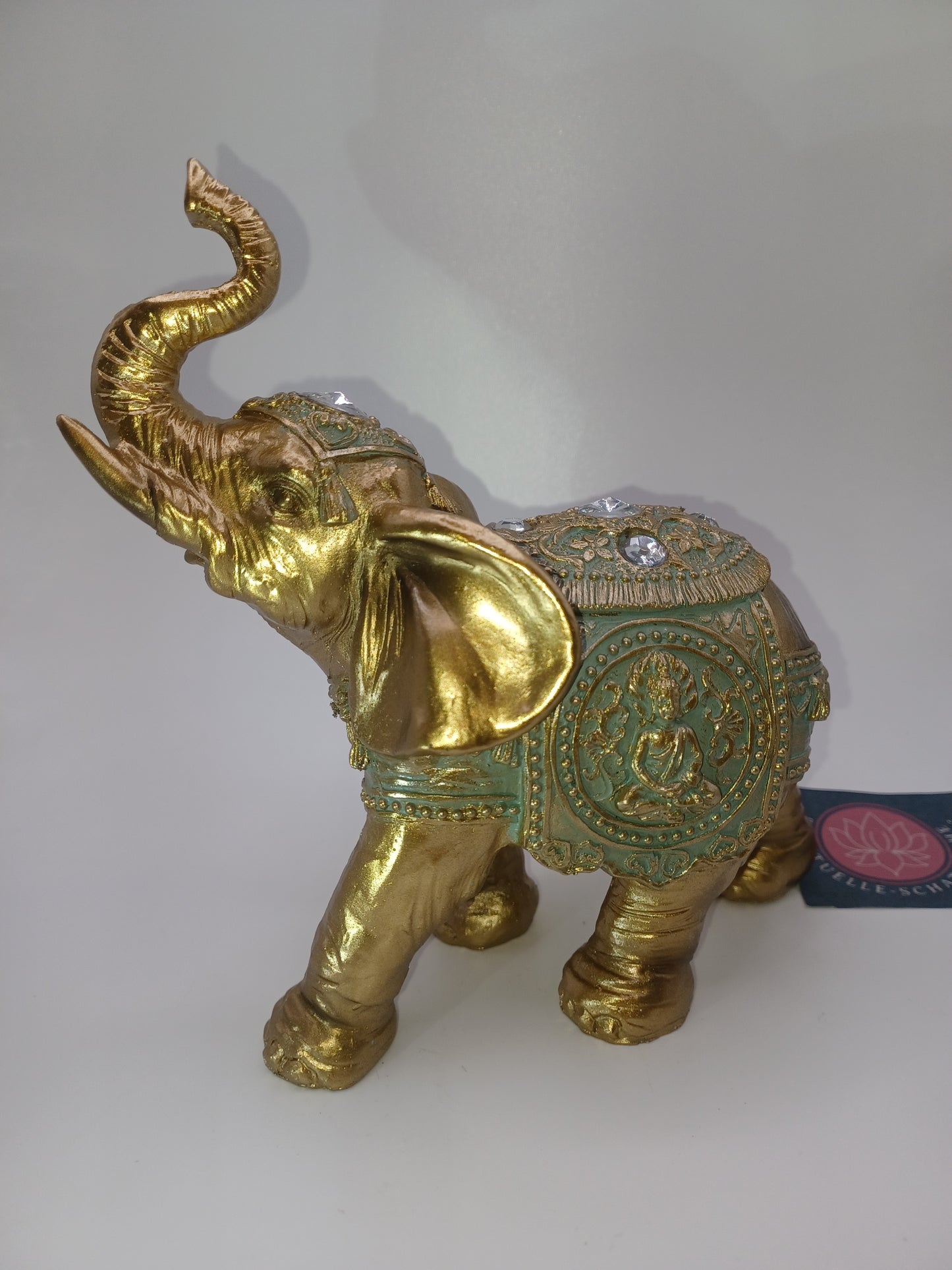 Elefant aus Poly Gold 15 x 16 x 7 cm Figur Skulptur Statue  indisch Buddha