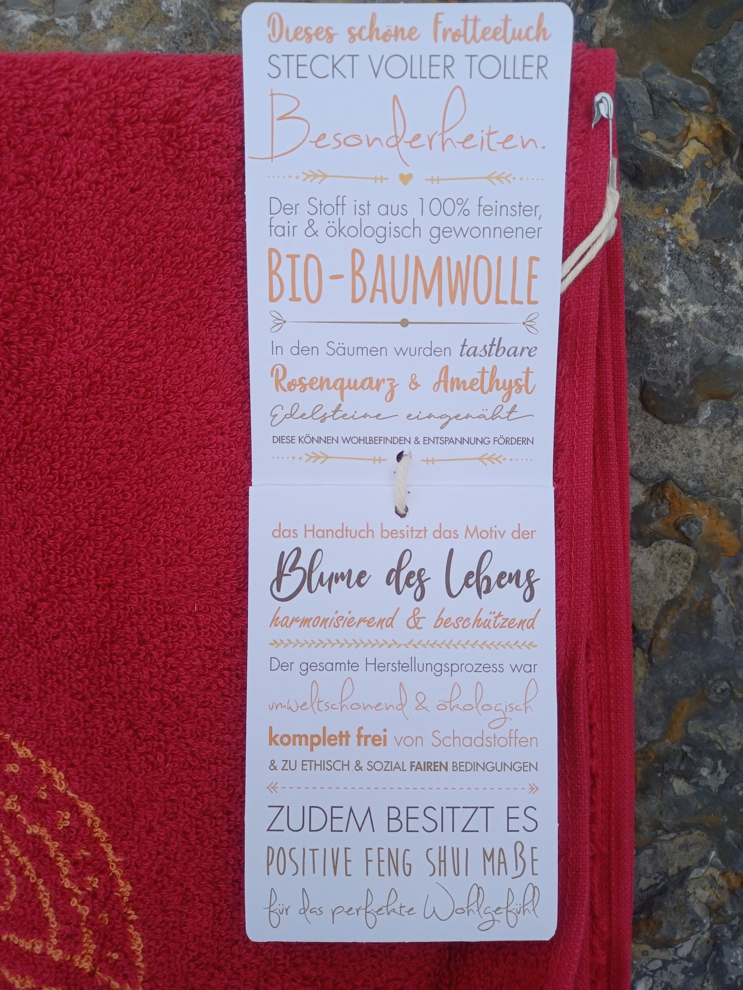Handtuch Biobaumwolle rubinrot koralle 48 x 109 cm mit Edelsteinen