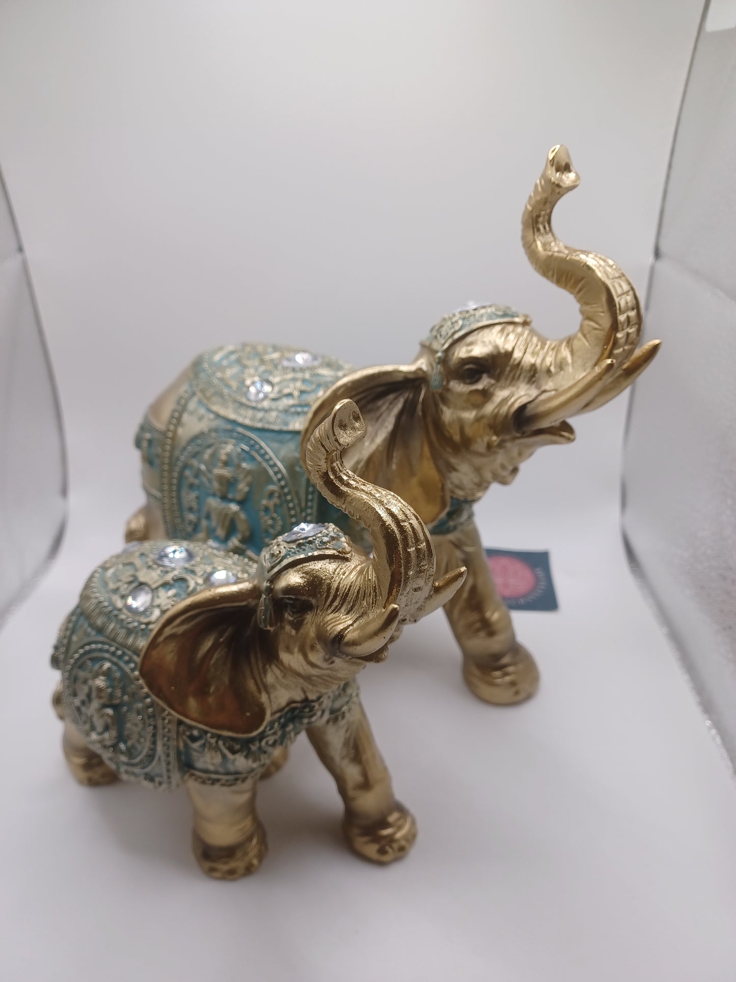 Elefant aus Poly Gold 21 x 20 x 10 cm Figur Skulptur Statue indisch Buddha