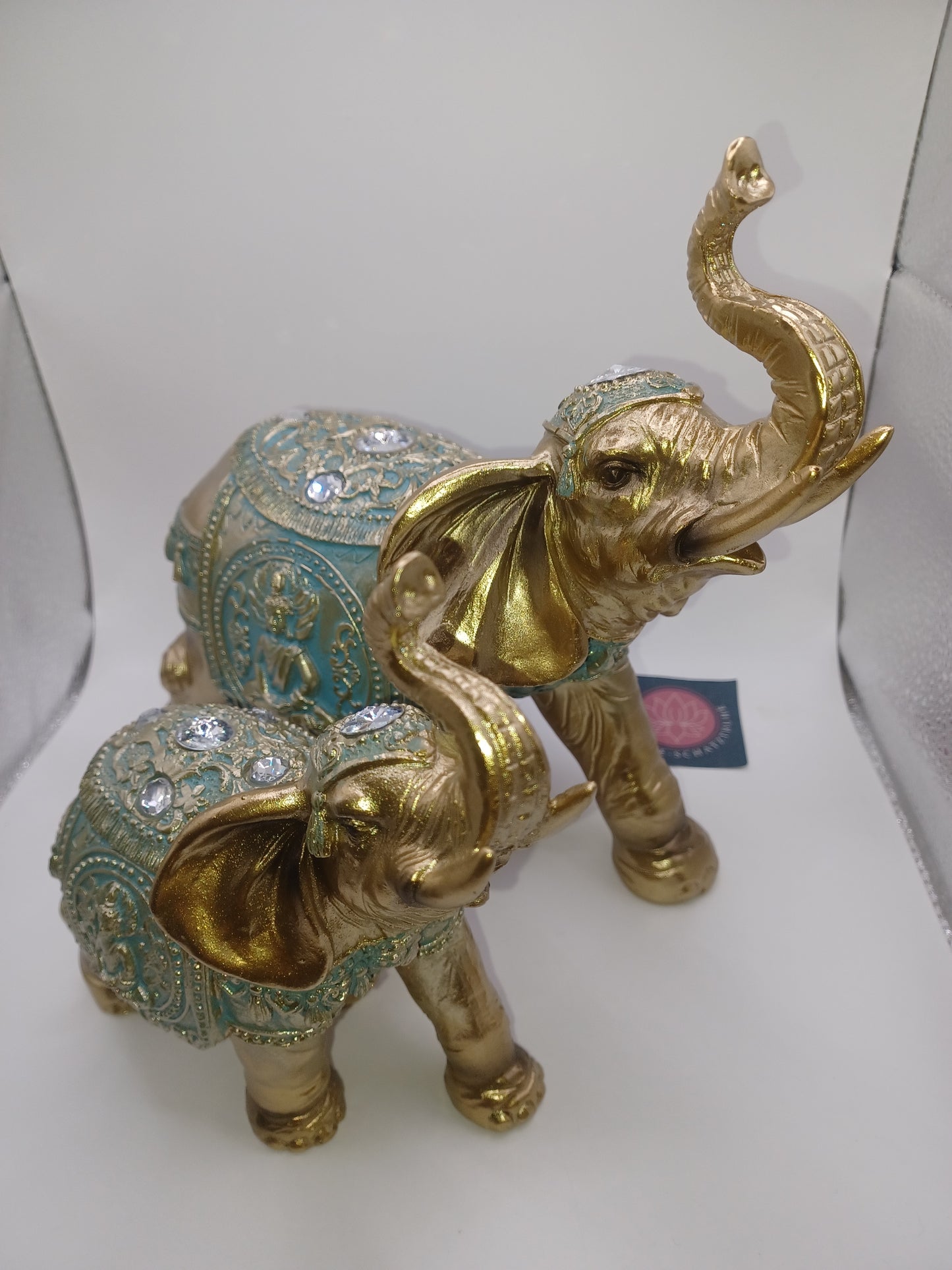 Elefant aus Poly Gold 21 x 20 x 10 cm Figur Skulptur Statue indisch Buddha