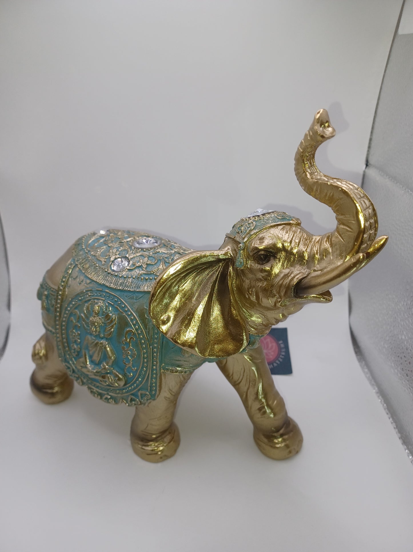 Elefant aus Poly Gold 21 x 20 x 10 cm Figur Skulptur Statue indisch Buddha
