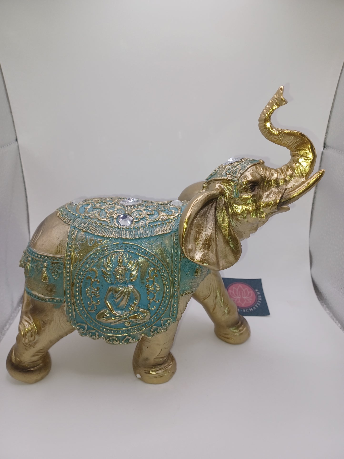 Elefant aus Poly Gold 21 x 20 x 10 cm Figur Skulptur Statue indisch Buddha