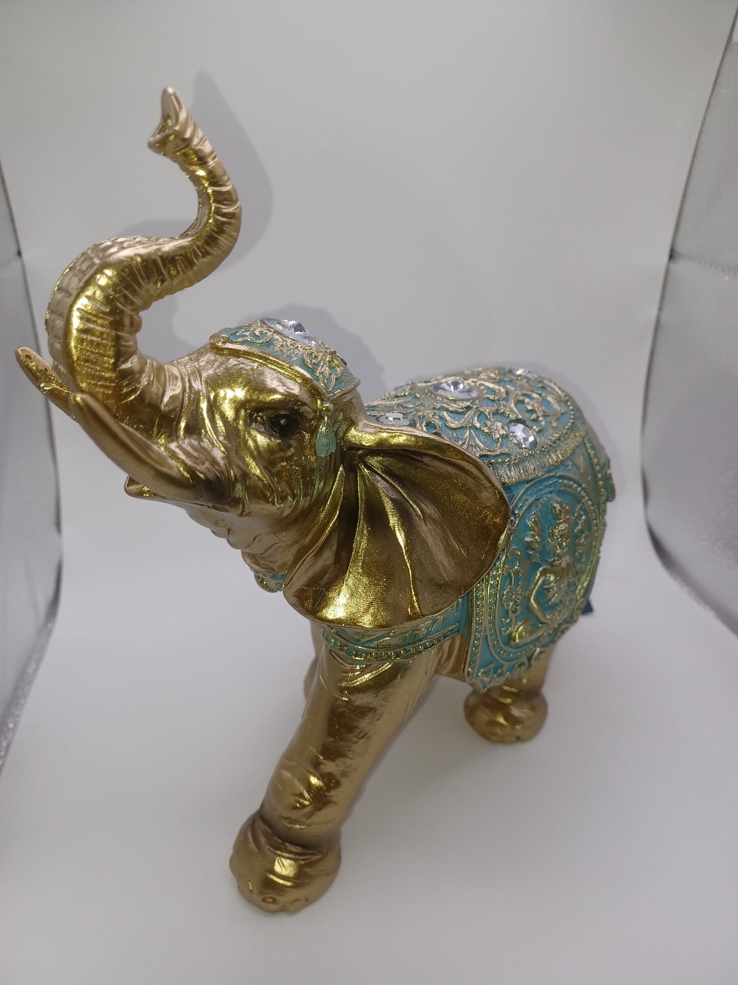 Elefant aus Poly Gold 21 x 20 x 10 cm Figur Skulptur Statue indisch Buddha
