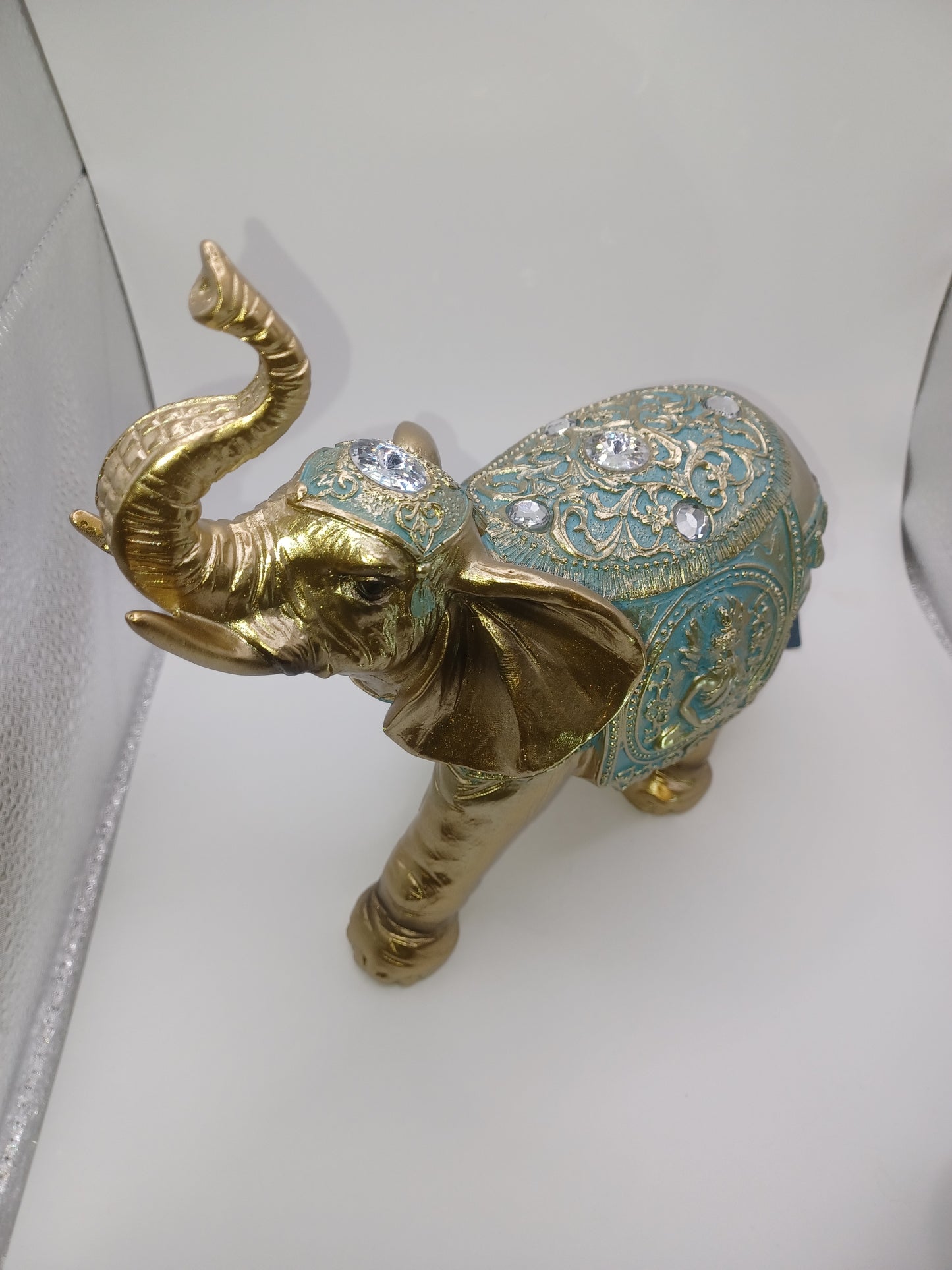 Elefant aus Poly Gold 21 x 20 x 10 cm Figur Skulptur Statue indisch Buddha