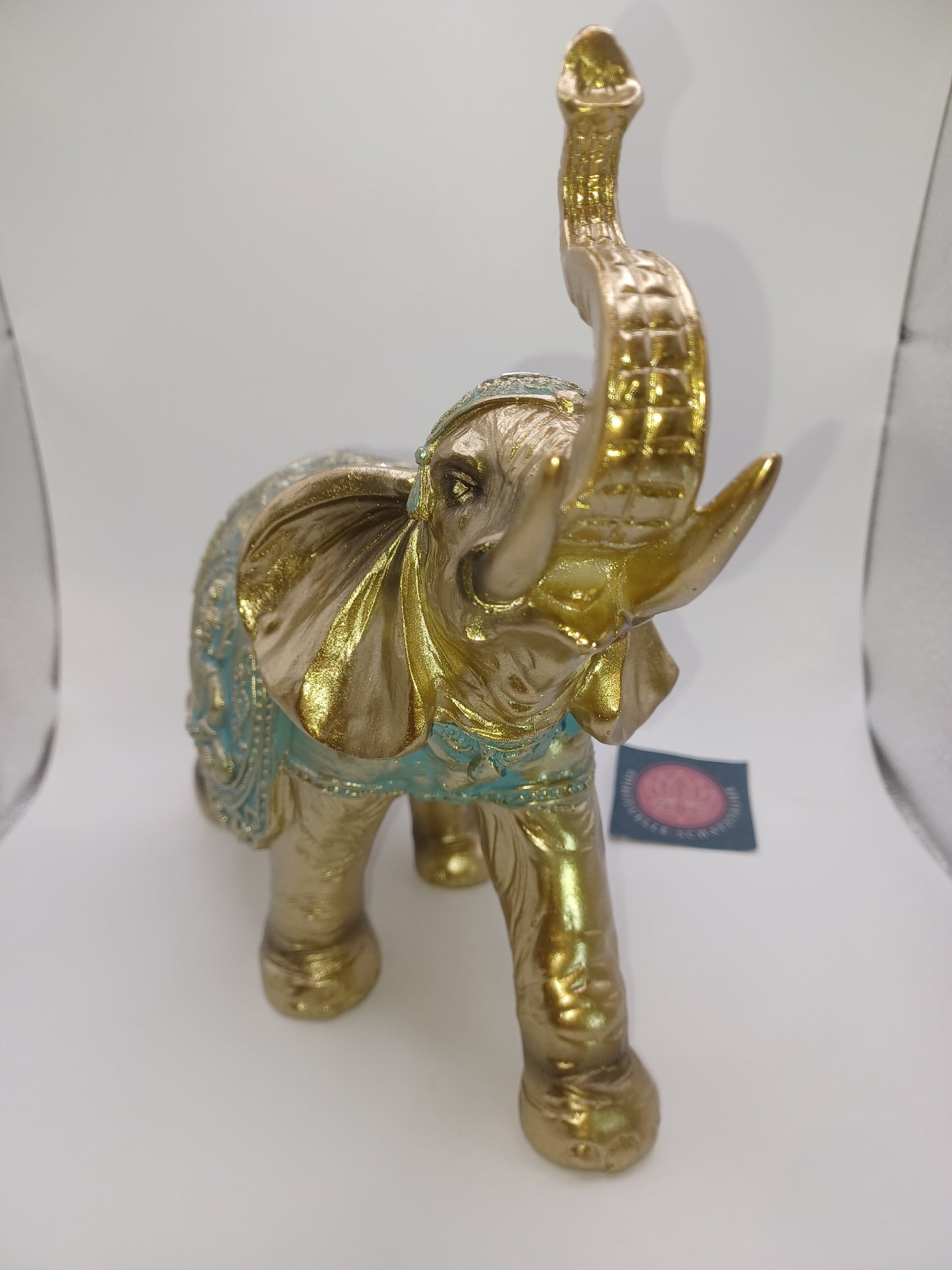 Elefant aus Poly Gold 21 x 20 x 10 cm Figur Skulptur Statue indisch Buddha