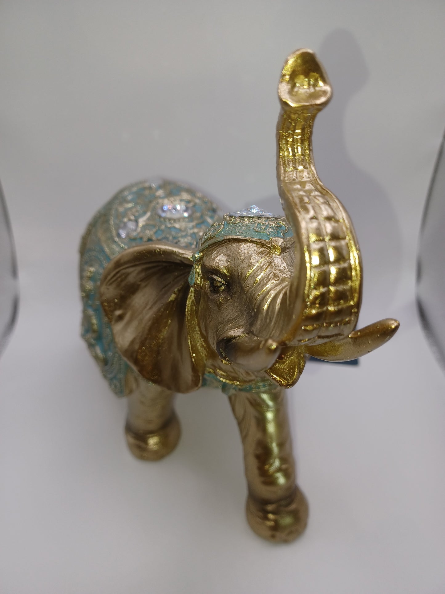 Elefant aus Poly Gold 21 x 20 x 10 cm Figur Skulptur Statue indisch Buddha