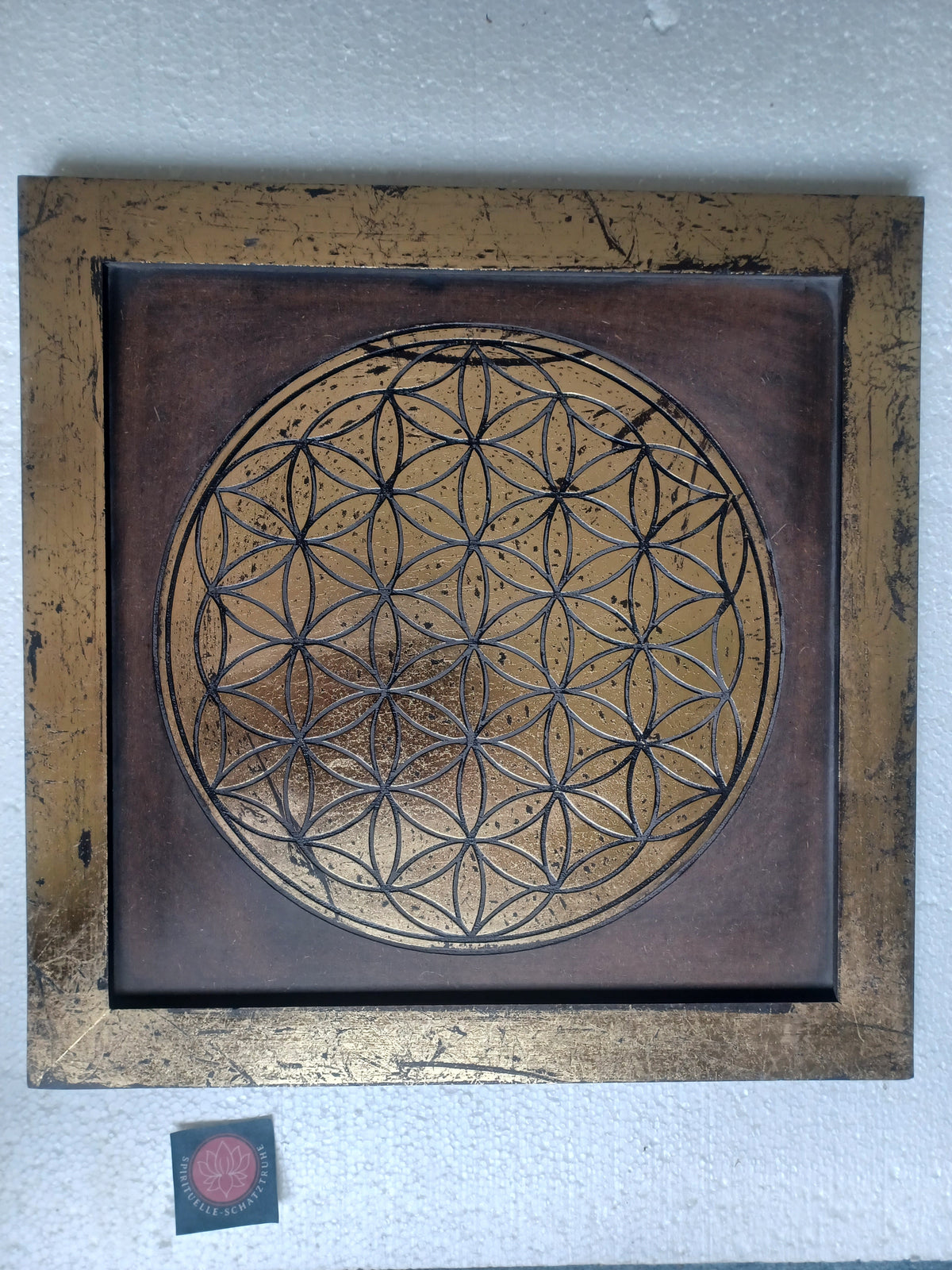 Energiebild Blume des Lebens aus MDF mit Goldverzierung L:40 cm B:40 cm