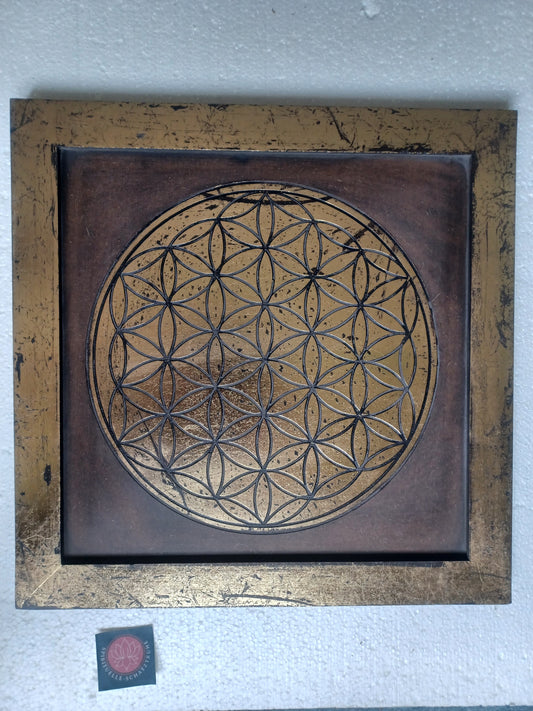 Energiebild Blume des Lebens aus MDF mit Goldverzierung L:40 cm B:40 cm