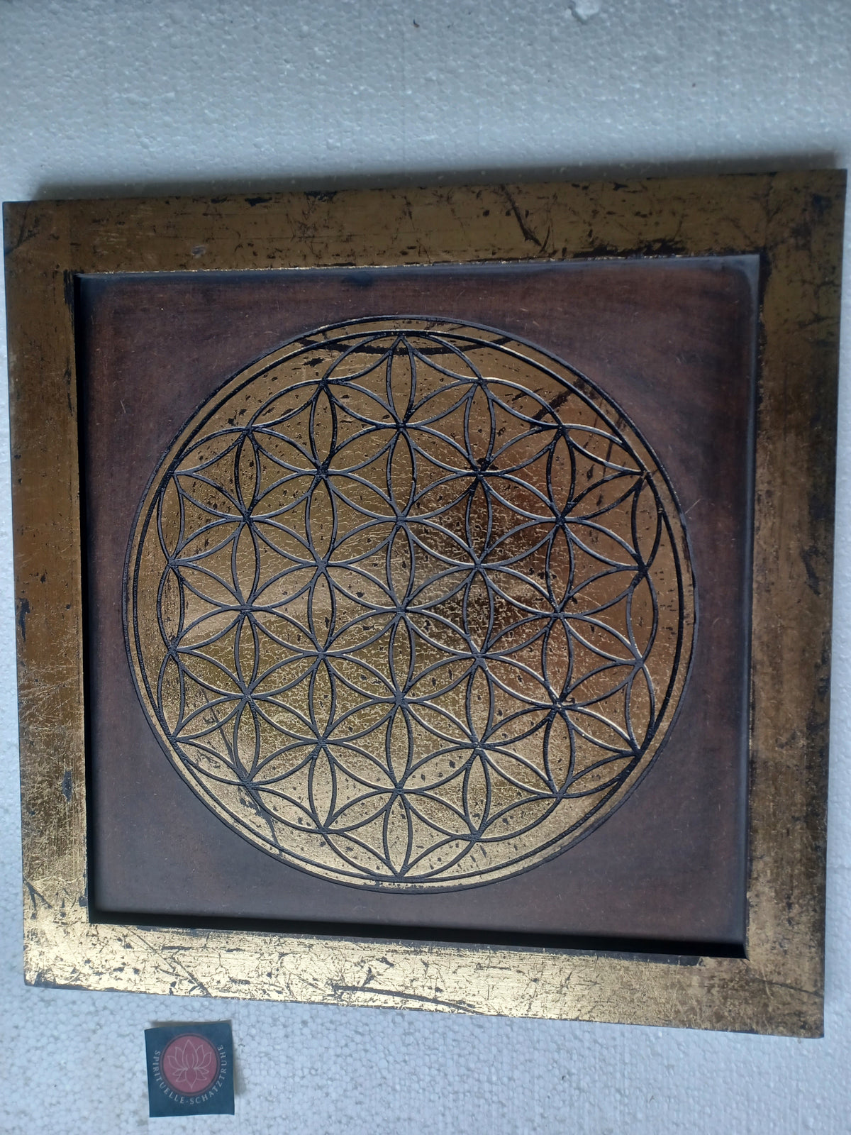 Energiebild Blume des Lebens aus MDF mit Goldverzierung L:40 cm B:40 cm
