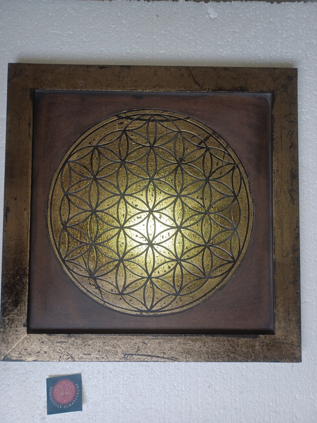 Energiebild Blume des Lebens aus MDF mit Goldverzierung L:40 cm B:40 cm