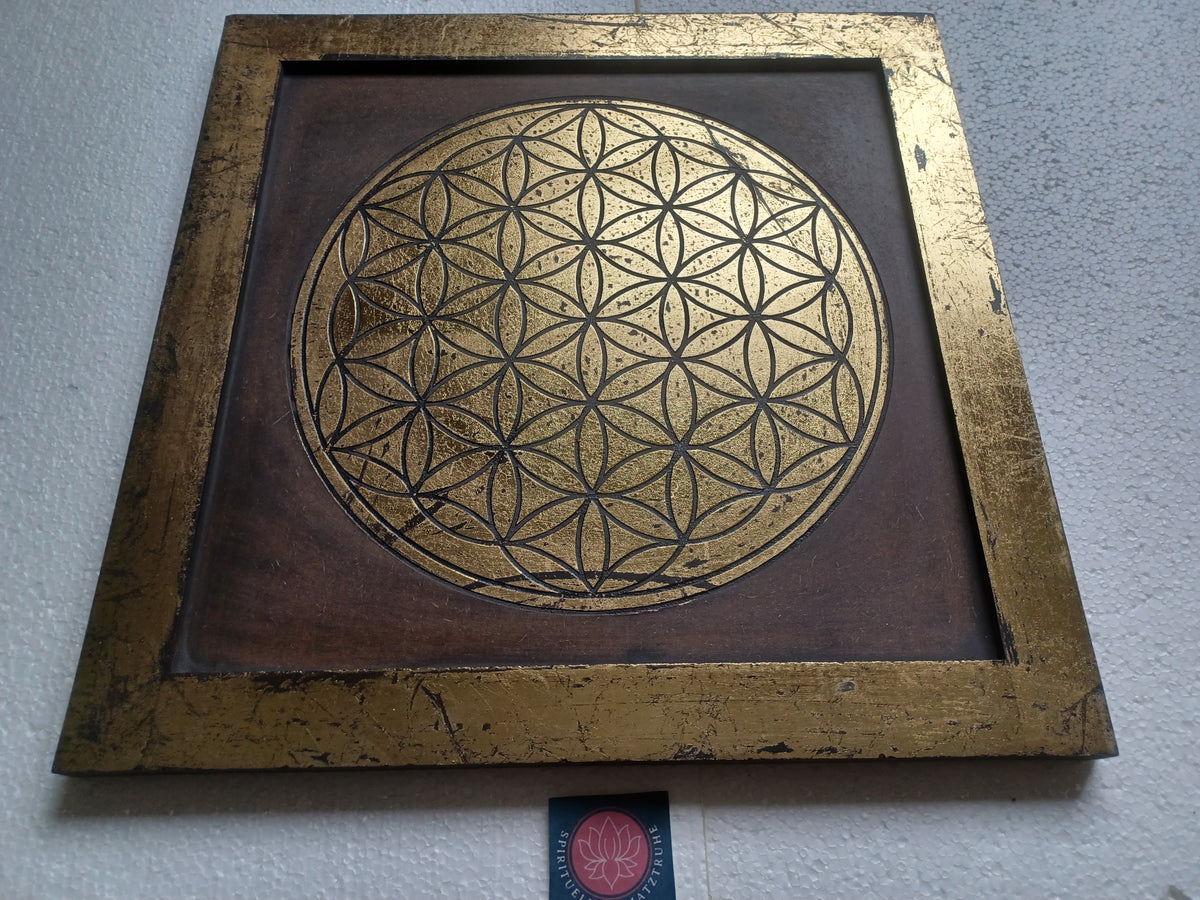 Energiebild Blume des Lebens aus MDF mit Goldverzierung L:40 cm B:40 cm