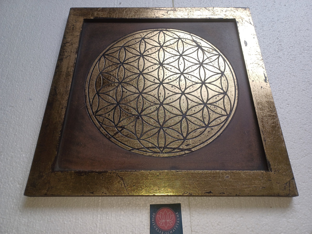 Energiebild Blume des Lebens aus MDF mit Goldverzierung L:40 cm B:40 cm