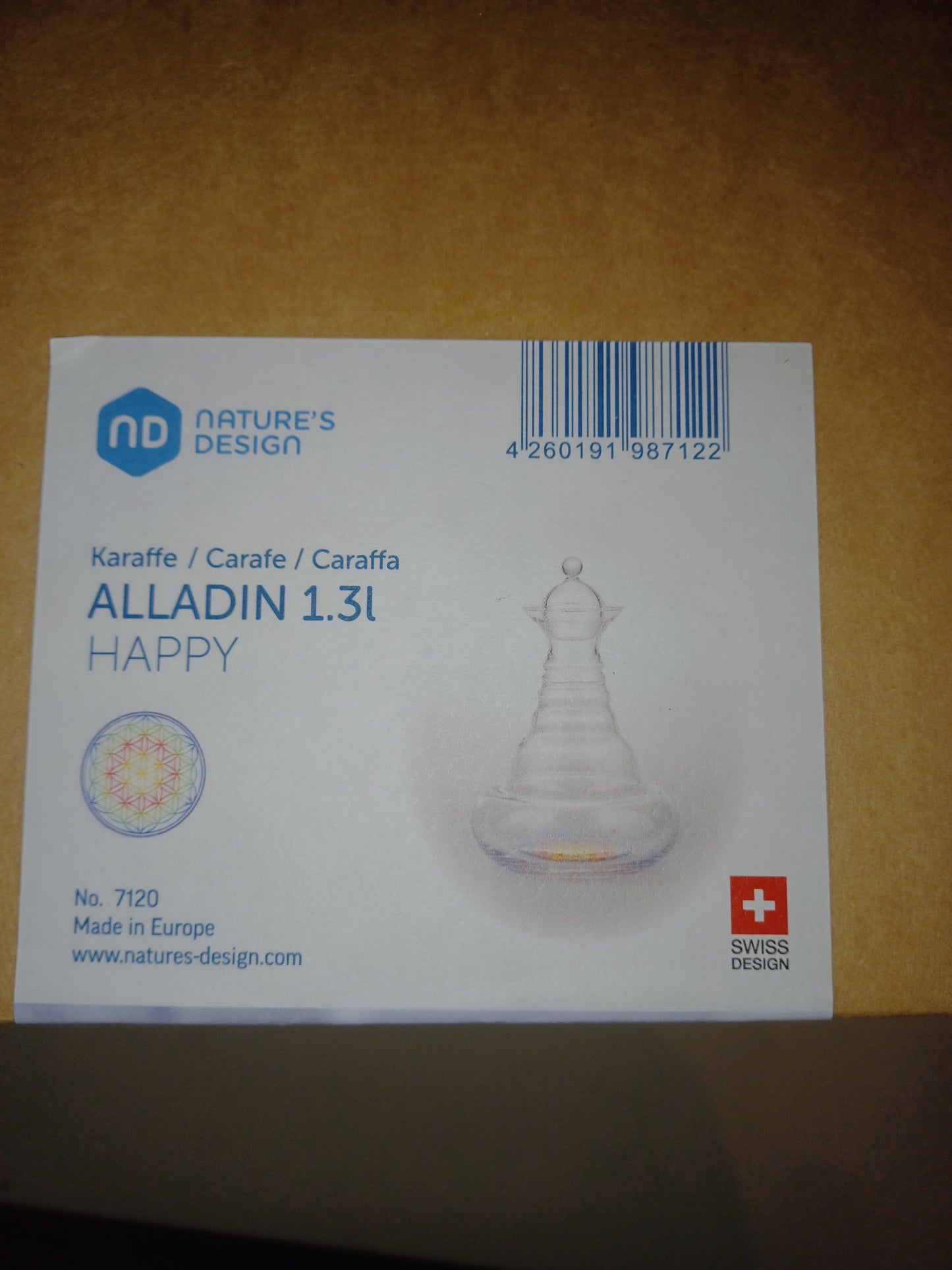 Happy Alladin Vitalkaraffe mit Stöpsel Bunte Blume des Lebens 1,3 Liter