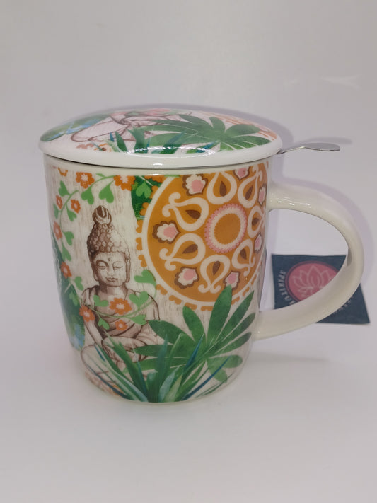 Box Teetasse mit Teesieb Buddha Paradies 400 ml Bone China Porzellan