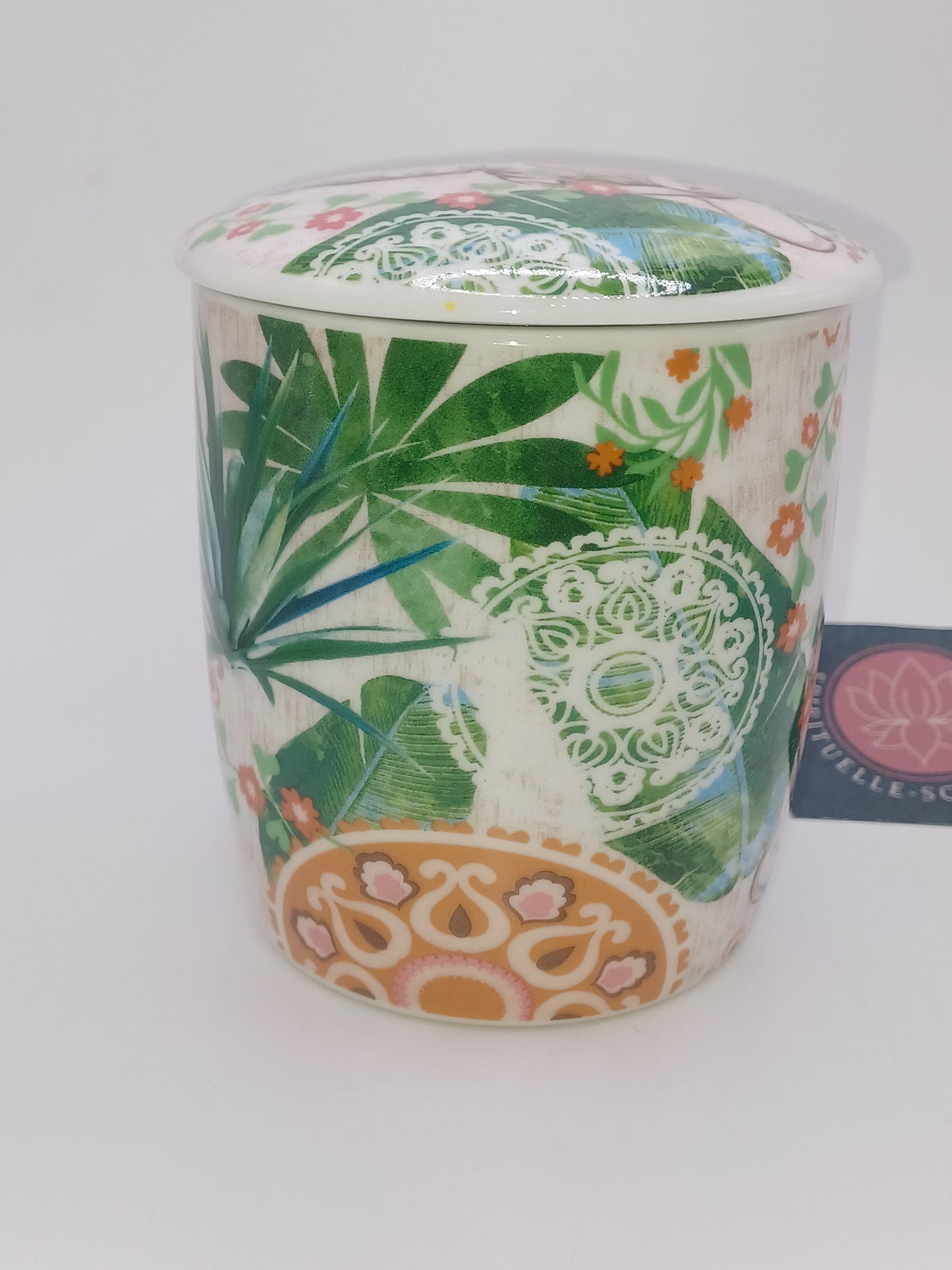 Box Teetasse mit Teesieb Buddha Paradies 400 ml Bone China Porzellan