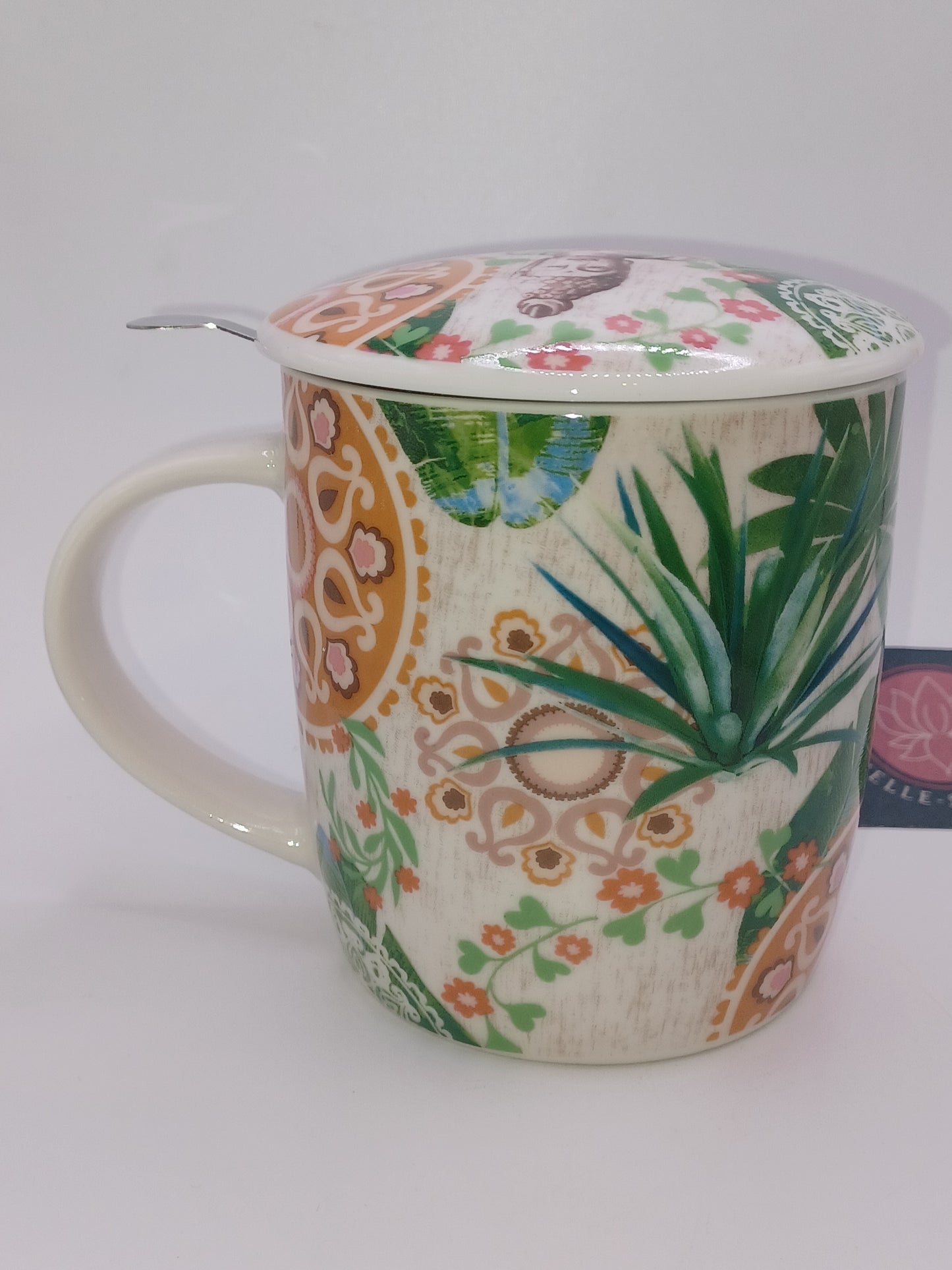 Box Teetasse mit Teesieb Buddha Paradies 400 ml Bone China Porzellan