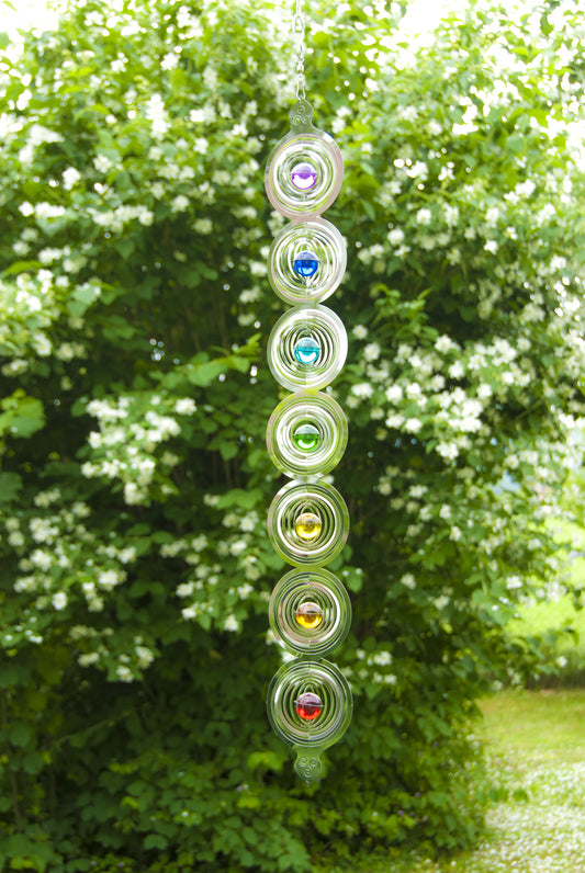 Chakra Mobile aus Edelstahl 7 Chakra Glaskugeln L:76 cm Berk rostfrei