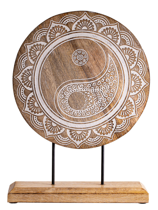 Energiebild Yin Yang aus Mangoholz mit Standfuß Feng Shui H:40 cm
