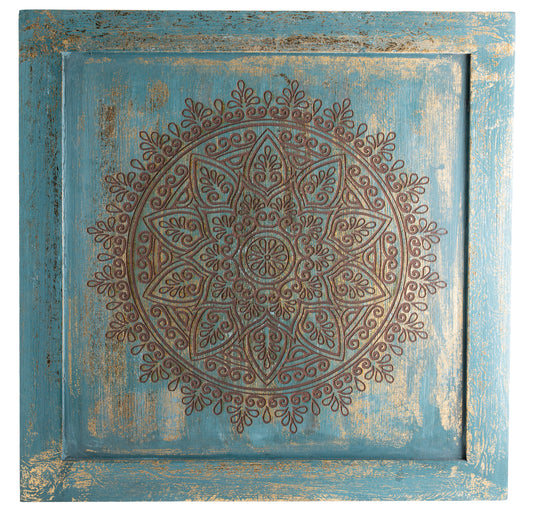 Energiebild Mandala aus MDF mit Grün Goldverzierung Feng Shui L:40cm H:40 cm