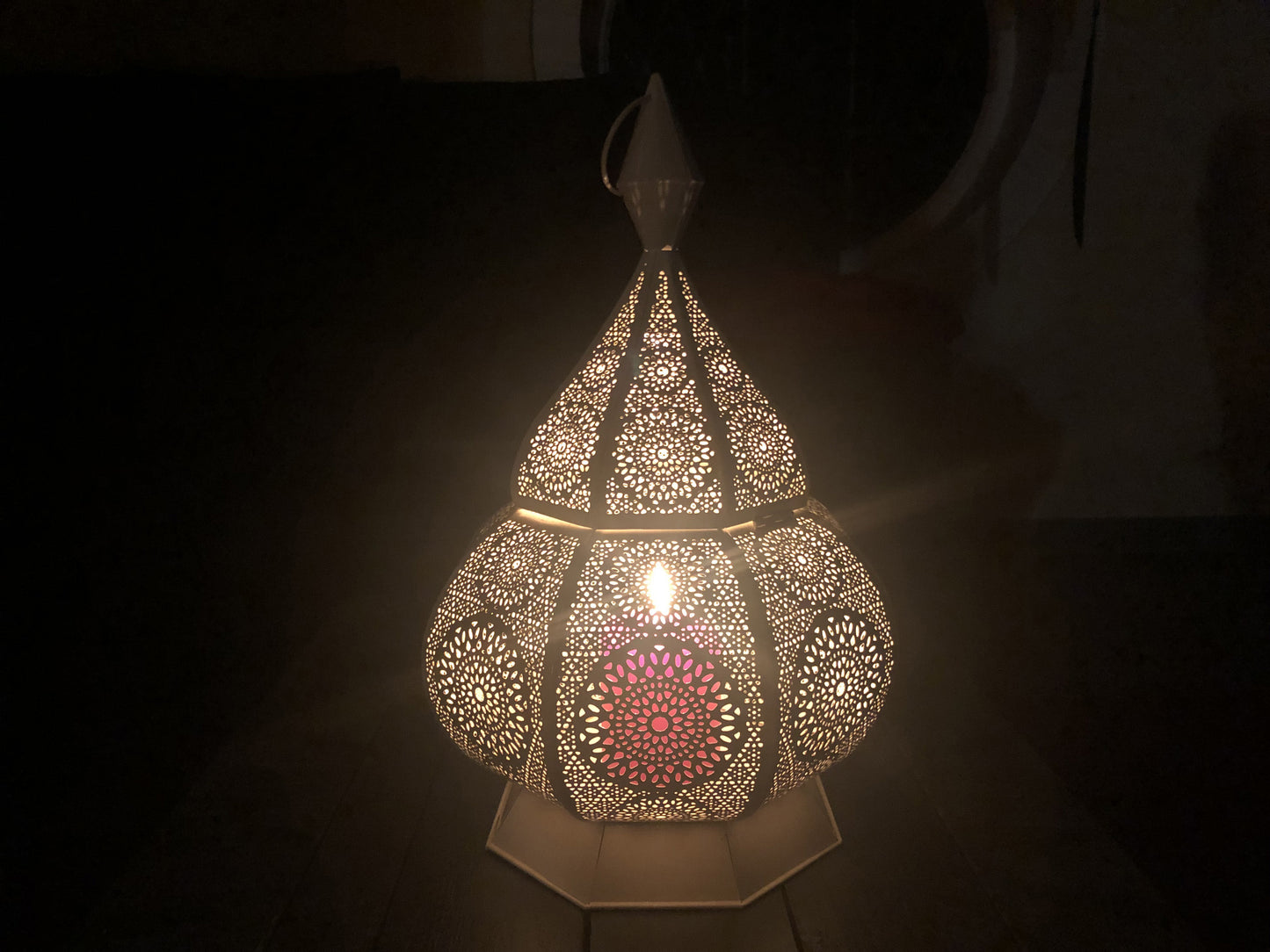 Orientalisches Licht Wunderlampe Eisen, weiß ohne Glas für große Kerzen