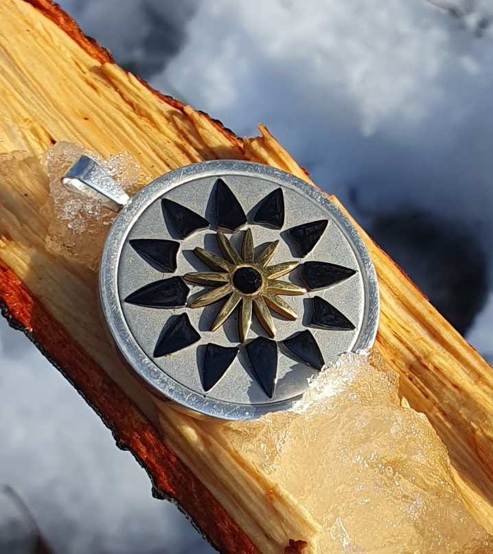 Amaru - Zen Collection Edelstahl Anhänger Rückseite 925 Silber Teils vergoldet