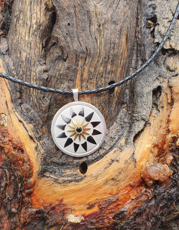 Amaru - Zen Collection Edelstahl Anhänger Rückseite 925 Silber Teils vergoldet