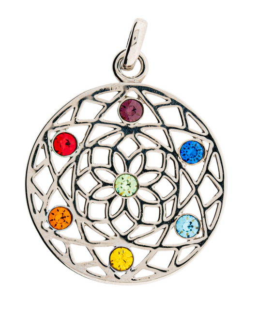 Chakra Mandala Anhänger Messing rhodiniert Durchm: 27 mm