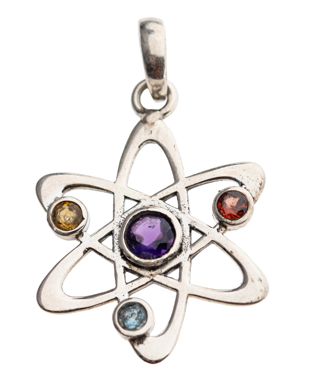 Atom Anhänger mit Edelsteinen 925 Sterling Silber mit Amethyst, Cirtrin...